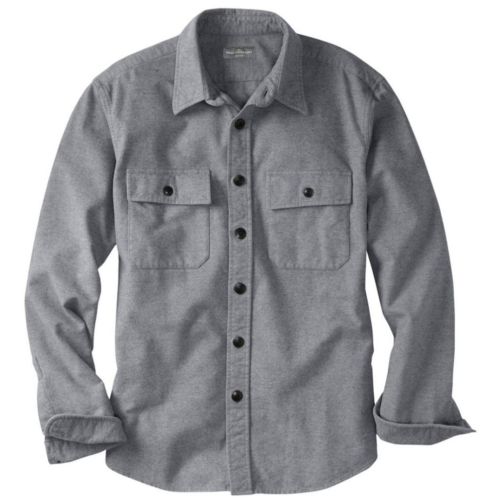 Like new LL Bean Gray Men's Signature 1933 Chamois Cloth Shirt, Slim Fit